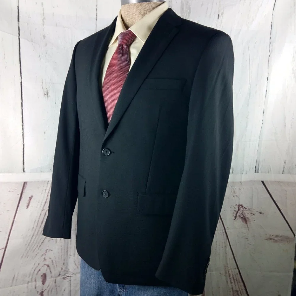 Murano Size L 2 Button Surgeon Cuff Black Suit Blazer Sport Coat